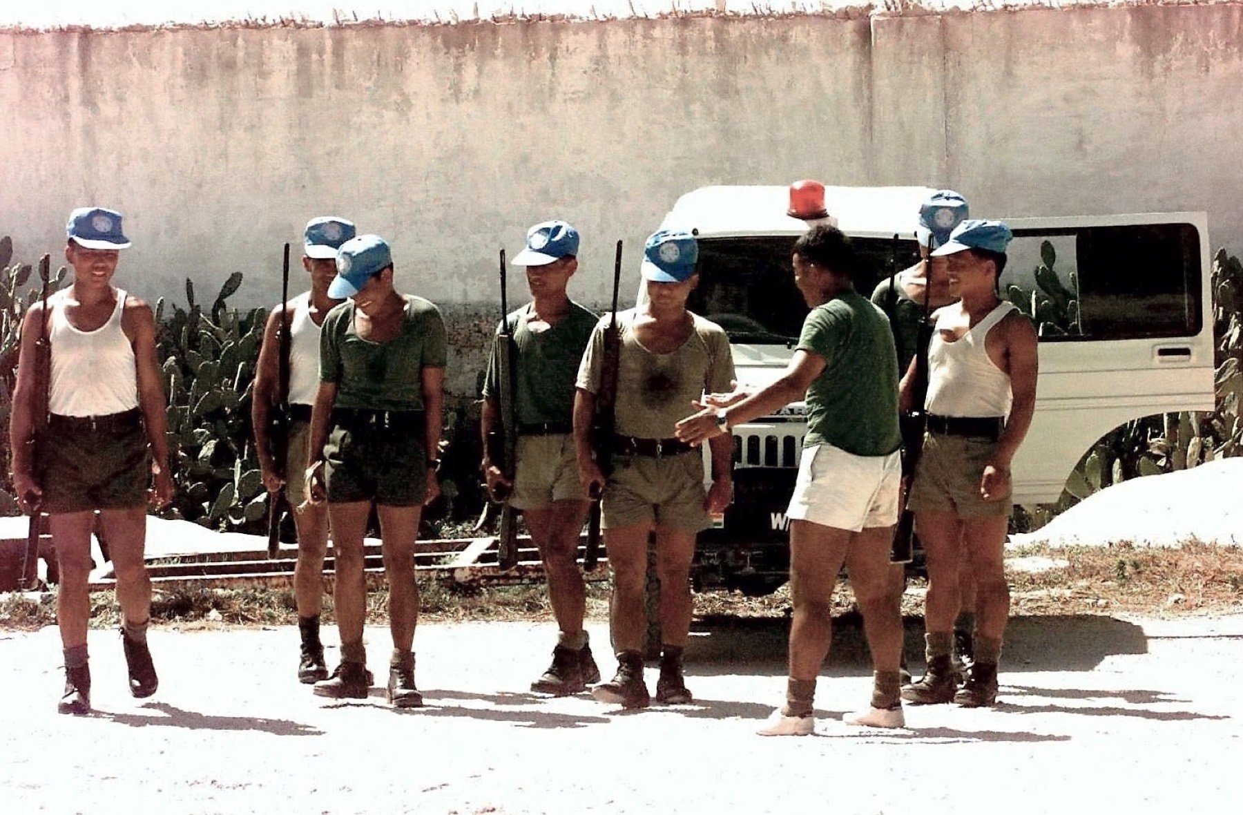 Malaysian UN peacekeepers in formation at their headquarters near Mogadishu airport.