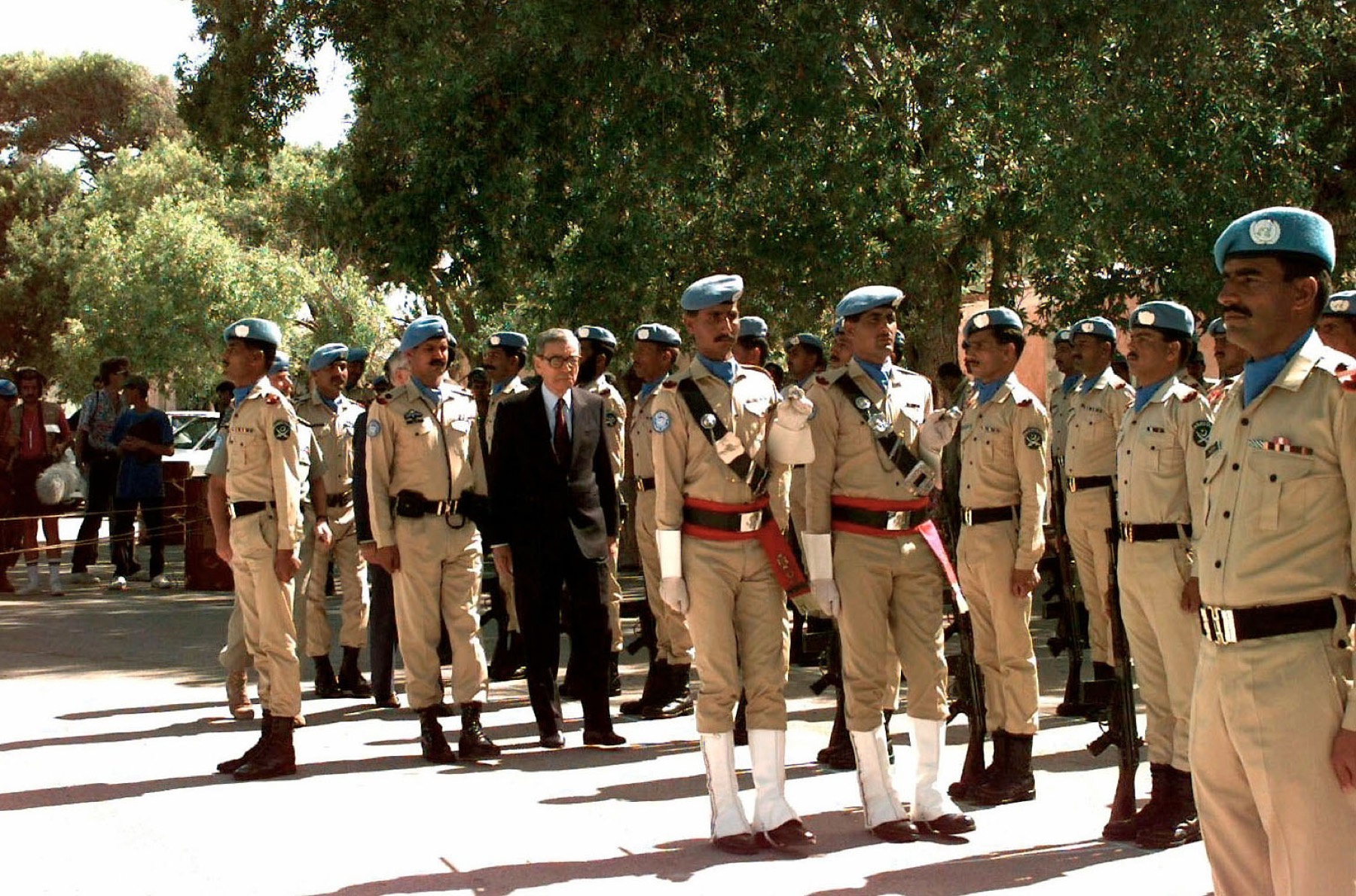 Pakistani UN troops stand in ranks at Mogadishu airport during a review.